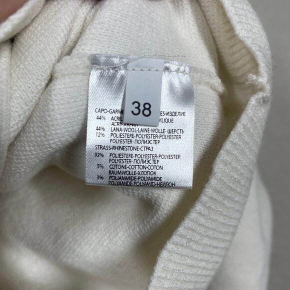 (Nude) Fashion 38/Small Crewneck Knit Beaded Sweater White Wool Long Sleeves - Picture 7 of 11